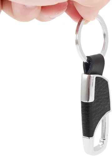 Miniatura 2 de Reenfaya - Llavero con cuero resistente para hombres y mujeres, llavero de automóvil de lujo para llavero, 2 unidades (negro/marrón) (RF01)
