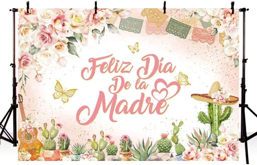 Miniatura 6 de MEHOFOND Fondo de feliz día de la madre, decoración mexicana para el Día de la Madre, fondo floral rosa para cabina de fotos, cartel de fiesta