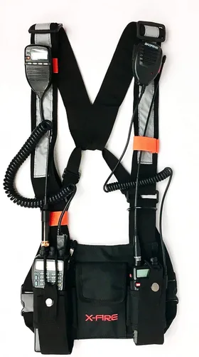X-FIRE® Arnés de radio portátil dual actualizado para radios bidireccionales con reflector de 9.8 ft. Ahora con bolsillo de radio más grande