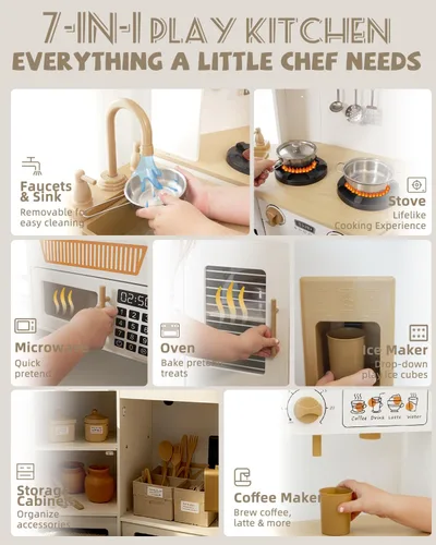Miniatura 3 de YUG Juego de cocina de juguete para niños con luces y sonidos reales, set de cocina de juguete para niños pequeños que incluye estufa, horno