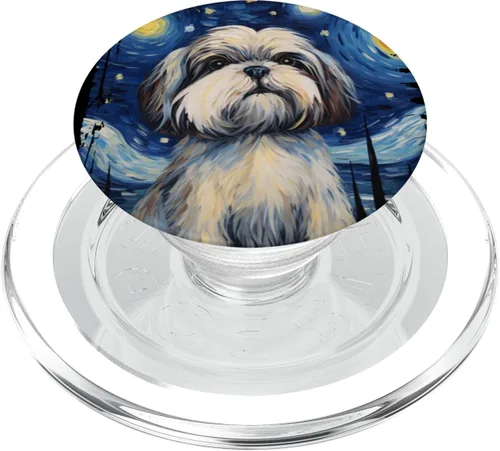 Miniatura 8 de Shih Tzu Perro Noche Estrellada Pintura Perro Mamá Papá PopSockets Estándar PopGrip