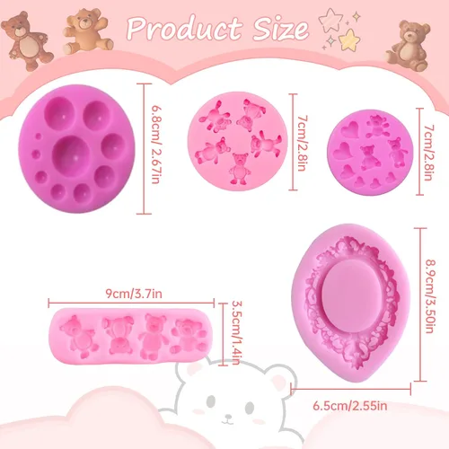 Miniatura 2 de 5 moldes de silicona para fondant de oso y bolas de fondant de perlas 3D, semiesferas de chocolate, marcos de fotos de silicona para ositos
