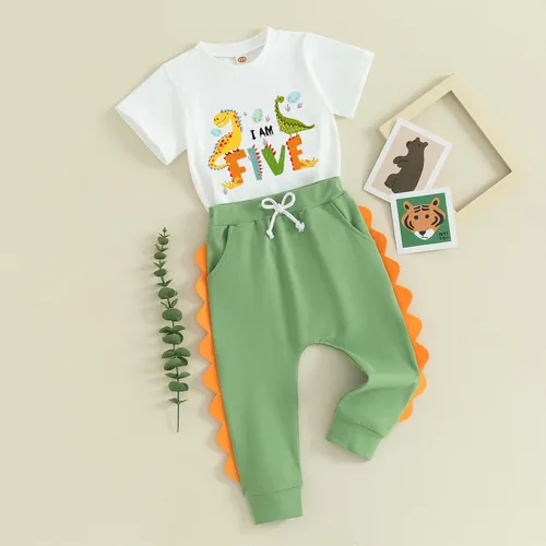 Miniatura 13 de Traje de cumpleaños para bebé niño de 1 a 5 años, conjunto de camisa y pantalón deportivo, conjunto de 1, 2, 3, 4, 5 años