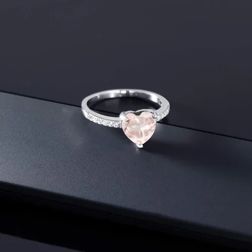Miniatura 4 de Gem Stone King Anillo de compromiso de plata de ley 925 con cuarzo rosa para mujer forma de corazón de 190 quilates disponible en tallas 5 6 7 8 9