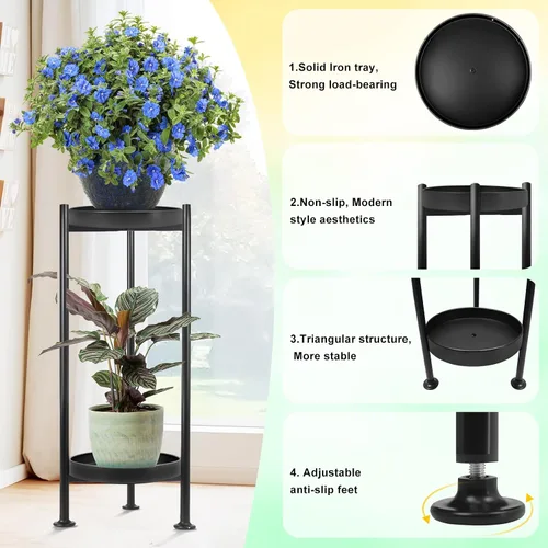Miniatura 4 de Lilybud- lily Soporte para plantas para interiores y exteriores, soporte de hierro de 2 niveles, soporte de pedestal de 30 pulgadas de alto