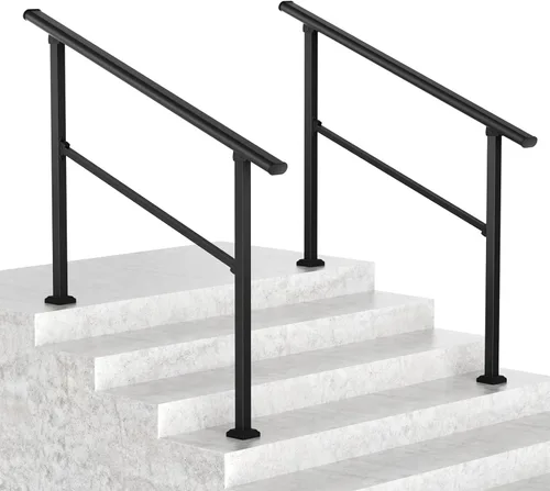 Miniatura 10 de LOVMOR Barandillas de mano de 2 escalones para escalones al aire libre, barandilla de hierro forjado, barandilla exterior para escalones, kit
