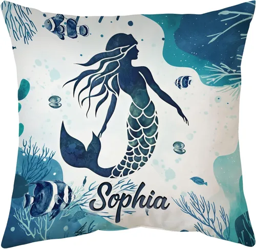 Miniatura 14 de Hyturtle Bonita almohada de sirena personalizada (inserto incluido) – Regalos para niñas, mujeres, niños – Regalos de cumpleaños para amantes