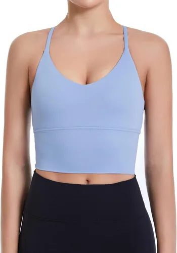 Miniatura 5 de MATHACINO Sports Bras Longline Fitness Crop Tops Tank Yoga Running Shirts V-Neck Spaghetti Strappy Workout Yoga Bra