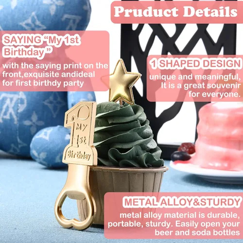 Miniatura 4 de Paquete de 30 suministros para fiesta de primer cumpleaños, regalo para invitados, 1 abrebotellas, decoración de primer aniversario, recuerdos, Rosa