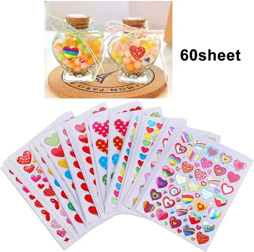 Calcomanías de corazón, 60 hojas coloridas de corazón para el día de San Valentín, aniversarios, bodas, Acción de Gracias
