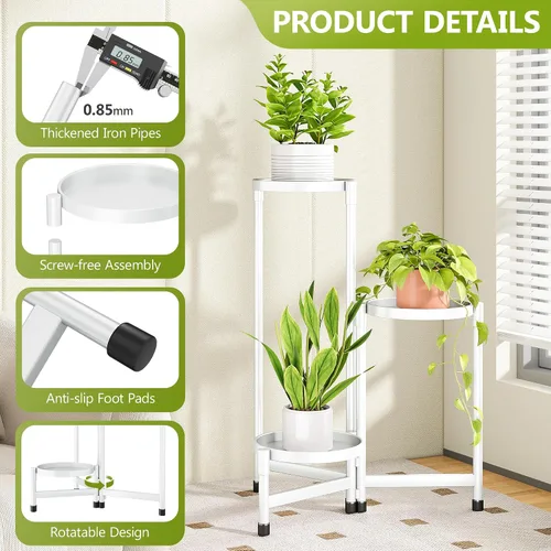 Miniatura 5 de Cawukege Soporte para plantas de 3 niveles para interiores, soporte escalonado para plantas al aire libre para múltiples plantas, estante de esquina