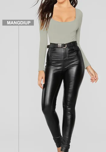 Miniatura 75 de MANGDIUP Body esencial para mujer, cuello redondo, manga larga, ajustado, elástico, de algodón y elastano