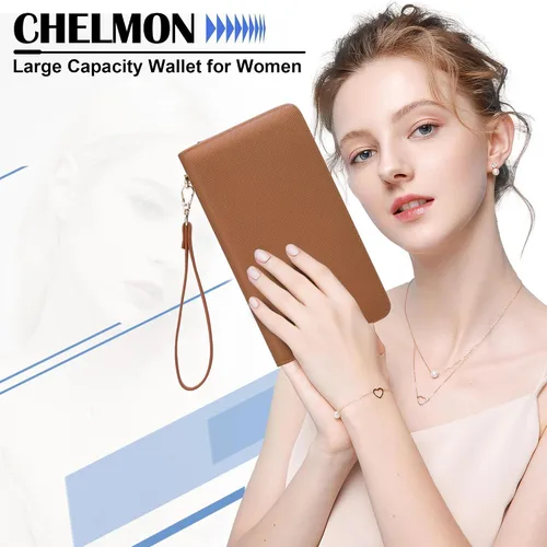 Miniatura 104 de Chelmon - Monedero para mujer de cuero genuino con bloqueo de señal RFID, para tarjetas de crédito