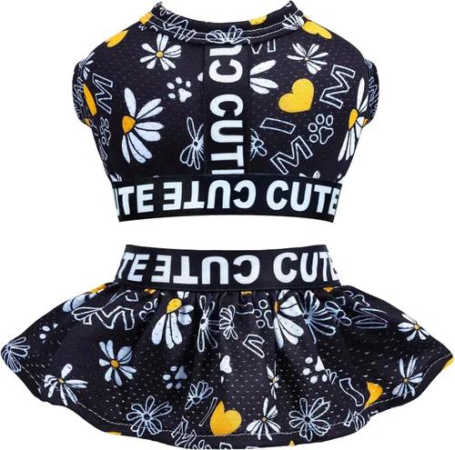 Miniatura 13 de CuteBone Vestido deportivo de dos piezas para perros Athleisure con estampado de leopardo, falda rosa para cachorros, ligera, para perros pequeños