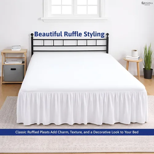 Miniatura 5 de KRISHNA Falda de cama con volantes y esquinas divididas Twin, 100% microfibra, calidad de hotel, falda de cama fruncida con caída de 14 pulgadas