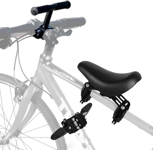 Asiento de bicicleta desmontable para niños montado en la parte delantera con manillar y pedales de pie para niños de 2 a 5 años, asiento de
