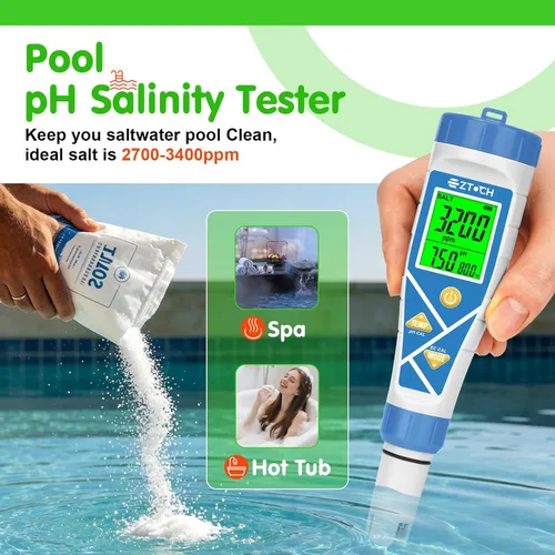 Miniatura 3 de Piscina pH sal y cloro probador 8 en 1 pH digital Salinidad TDS EC cloro ORP H2 para piscina de agua salada, bañera de hidromasaje, hidropónico
