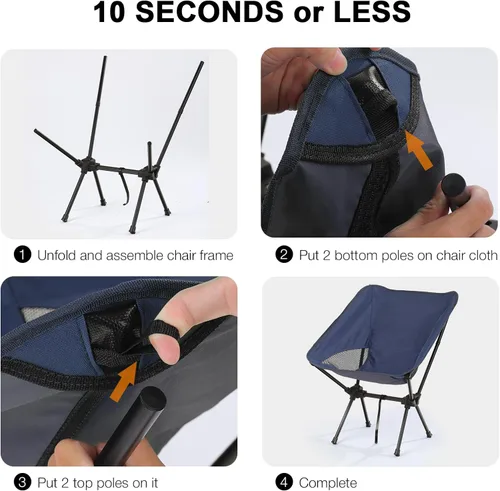 Miniatura 4 de Silla de camping portátil plegable, silla de senderismo ligera y compacta, silla de playa para adultos, azul
