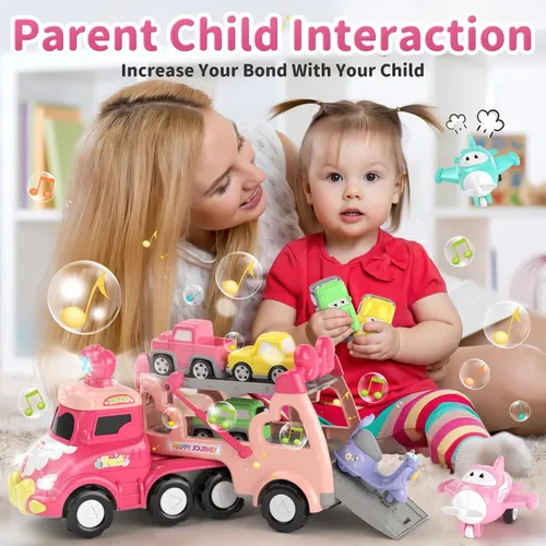 Miniatura 2 de usrela Juguetes para niñas de 2 a 3 años, camión de transporte 7 en 1 con luz y música, juguetes para niñas de 2 a 4 años, 3 a 5 años, camiones
