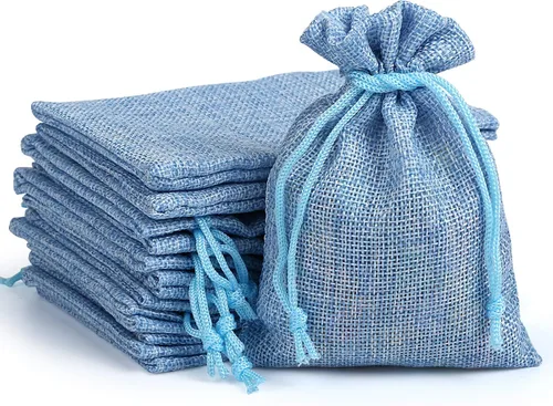 Naler 24 bolsas de arpillera de 3.9 x 5.5 pulgadas con cordones, bolsas de regalo de lino, bolsas de joyería para bodas, recuerdos de fiesta, Azul