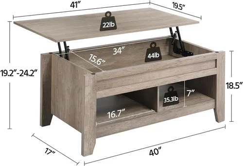 Miniatura 3 de Yaheetech Mesa auxiliar moderna con parte superior elevable con compartimento de almacenamiento oculto y 2 estantes abiertos, mesa de centro