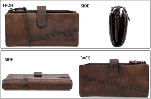 Miniatura 5 de Cartera de cuero vintage de gran capacidad para mujer, embrague para tarjetas de crédito, Dcoffee, Vintage