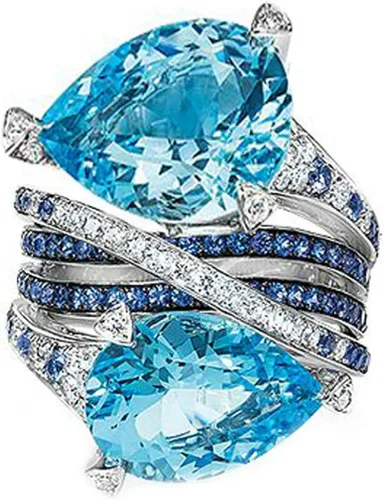 Ai.Moichien Anillos de compromiso con lágrima de topacio azul para mujer, delicados anillos de boda, accesorios de eternidad