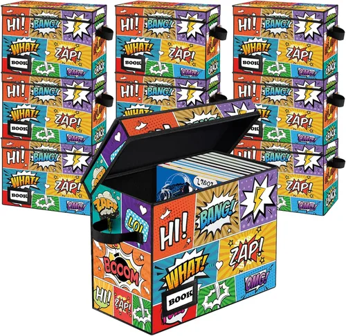 Miniatura 23 de Paquete de 2 cajas de almacenamiento para cómics, colección de 40 cm x 20 cm x 30 cm, plegable, contenedor organizador para 160-180 cómics, estante