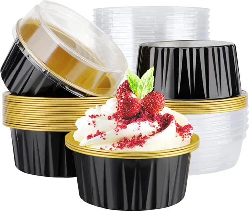 Miniatura 18 de EUSOAR Moldes de Papel de Aluminio para Hornear, 5oz 50 piezas Moldes Reutilizables para Cupcakes con Tapas, 3.34x2.59x2.35 pulgadas 125ml Moldes