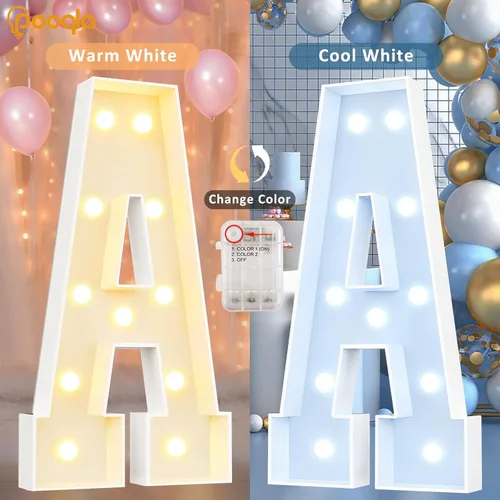 Miniatura 2 de Pooqla Letras de marquesina iluminadas de 3 pies, letras de marquesina con luz LED blanca fría y blanca cálida, letras de mosaico gigante para Letra