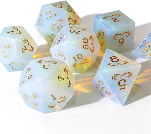 Miniatura 9 de Haxtec - Juego de dados de piedras preciosas de labradorita y piedra lunar, dados poliédricos DND con estuche premium compatible con juegos de mesa
