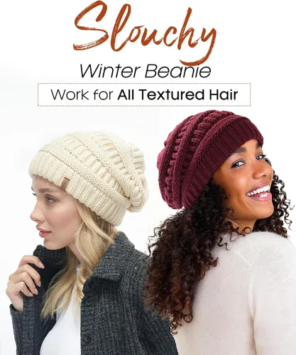 Miniatura 56 de FURTALK Gorro de invierno para mujer, con forro de satén, tejido trenzado, grueso, holgado, gorro cálido