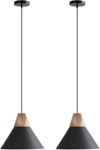 Miniatura 10 de Lámpara colgante moderna, de madera maciza, color negro mate, lámpara colgante de techo, iluminación colgante para cocina, isla, comedor, sala