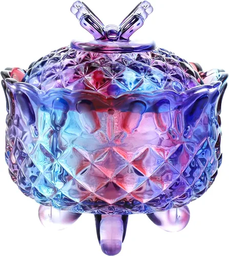 Miniatura 13 de SOCOSY Royal - Caja de dulces de cristal en relieve con tapa, joyero con pies, tarro de galletas, tarro de galletas, dulces de boda, tarros de bufé