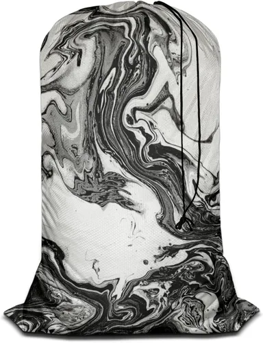 Swono Bolsa de lavandería con textura de mármol abstracto con correa, organizador grande de ropa sucia, pintura de tinta de acuarela, acrílico