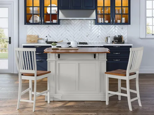 Miniatura 10 de Homestyles Americana - Isla de cocina con parte superior de madera y hoja desplegable, barra de desayuno, almacenamiento con cajones y estantes