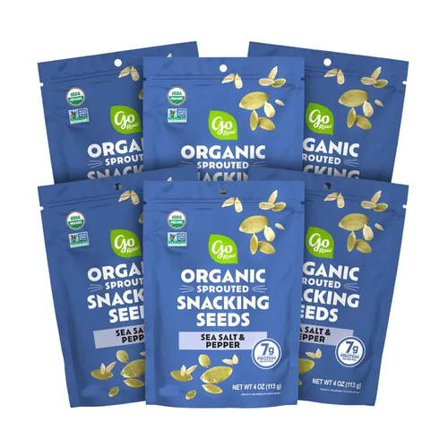 Semillas para aperitivo germinadas orgánicas con sal marina y pimienta de Go Raw, 4 oz, paquete de 6, semillas de calabaza y girasol, Keto, Kosher