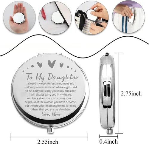 Miniatura 2 de PLITI Espejo compacto para hija con texto en inglés «To My Daughter» de mamá, papá, hija, regalo de graduación, espejo de bolsillo inspirador
