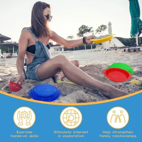 Miniatura 4 de OJYUDD Paquete de 8 tamices de arena de plástico para adultos, sartenes multiusos para playa, jardinería y uso al aire libre (8.75 x 9.75 pulgadas)