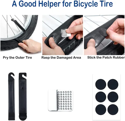 Miniatura 6 de Kit de herramientas de reparación de bicicletas con mini bomba de bicicleta, bolsa de sillín de bicicleta con luz trasera, multiherramienta