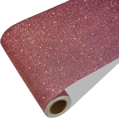 CRE8TIVE Papel tapiz con purpurina para despegar y pegar, color oro rosa, bordes de pared, papel tapiz de tela autoadhesiva, decorativo, extraíble,