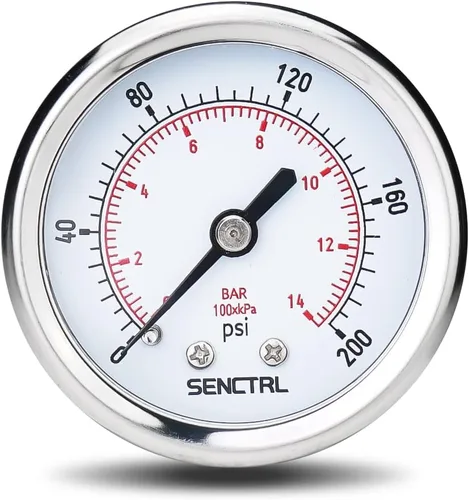 SENCTRL Medidor de presión de 200 psi, tamaño de dial de 2 pulgadas, montaje trasero 1/4 NPT, impermeable, caja de acero inoxidable, para filtro de