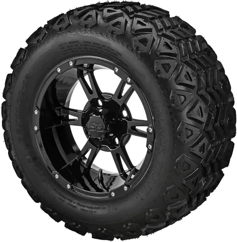 Miniatura 7 de RM Cart - Raptor de 12 pulgadas negro/mecanizado en neumáticos de trail negros de 22 x 11-12 (juego de 4), se adapta a carritos Yamaha, neumáticos