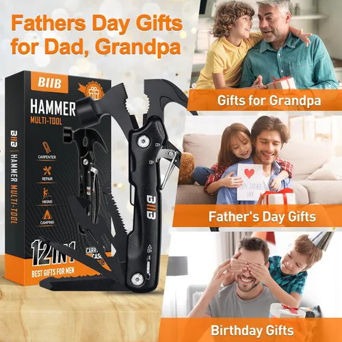 Miniatura 2 de BIIB - Regalos para hombres, martillo 13 en 1, accesorios de campamento multiherramienta, regalos para hombre, regalos para él, papá, novio, regalos