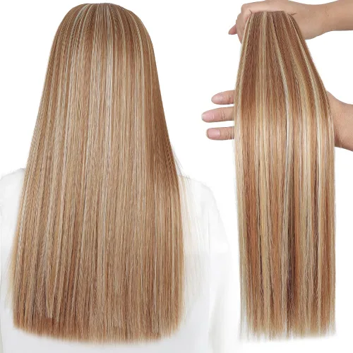 Miniatura 22 de SYXLCYGG Extensiones de cabello negro lacio, 4 piezas, extensiones de cabello con clip de 22 pulgadas, 5.5 onzas, pieza de cabello sintético