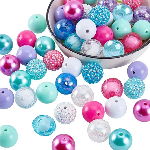 PH PandaHall 50 cuentas de chunk de 0.78 pulgadas, cuentas de goma de mascar coloridas cuentas grandes de perlas de diamantes de imitación sueltas,