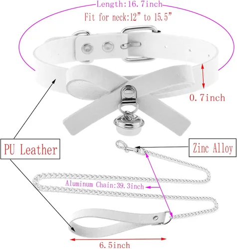 Miniatura 7 de Tosmifairy Gargantilla gótica de cuero para hombres y mujeres, collar de discoteca, cadena de aluminio, correa con mango de poliuretano