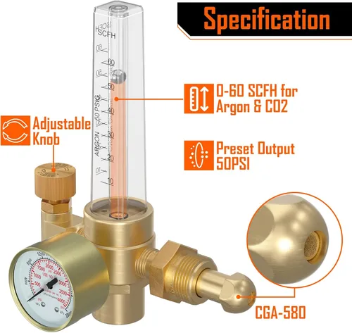 Miniatura 2 de BETOOLL HW9003 Argon/CO2 Mig Tig Medidor de flujo Regulador de gas Soldadura de soldadura