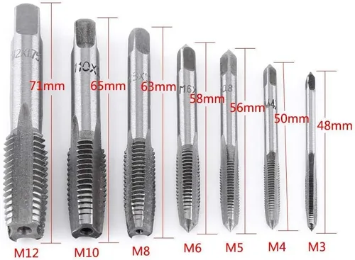 Miniatura 2 de Juego de grifos métricos de 7 piezas, grifos de punta espiral M3 M4 M5 M6 M8 M10 Herramienta de corte de rosca de acero para trabajar el metal