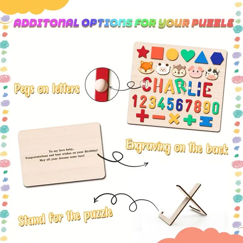 Miniatura 6 de Rompecabezas personalizado con nombre para niños pequeños de 1 a 3 años, bloques de madera con letras, números y formas, regalos personalizados